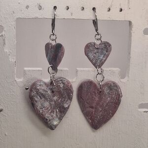 Heart-Shaped polymer clay Dangling Lever Back Earrings Mbarnes Productions